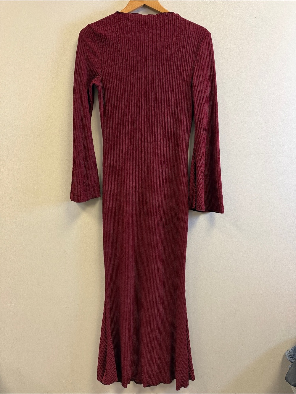 SHEIN Ribbed Long Sleeve Maxi Dress in Burgundy